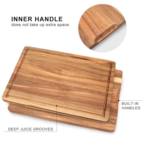 Solid Acacia Wood Cutting Board Set of 3 Wooden Charcuterie Boards Set (3 Pcs (16"&13"&11"))