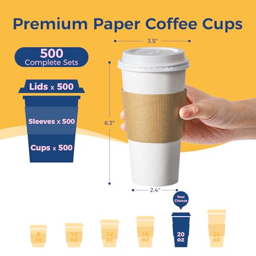 500 Pack 20 oz Disposable Coffee Cups with Lids (20 oz / Classic)