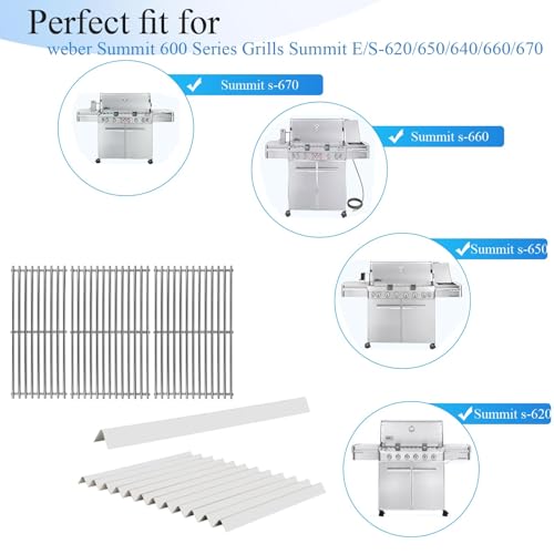 S6G552 (3-Pack) 67671 (13-Pack) Stainless Steel Grill Parts for Weber 67670 67671 for Weber Summit 600 Series Summit E-620 S-620,E-640 S-640 E-650 S-650 E-660 S-660 E-670 S-670 (19.2” x 31.4)