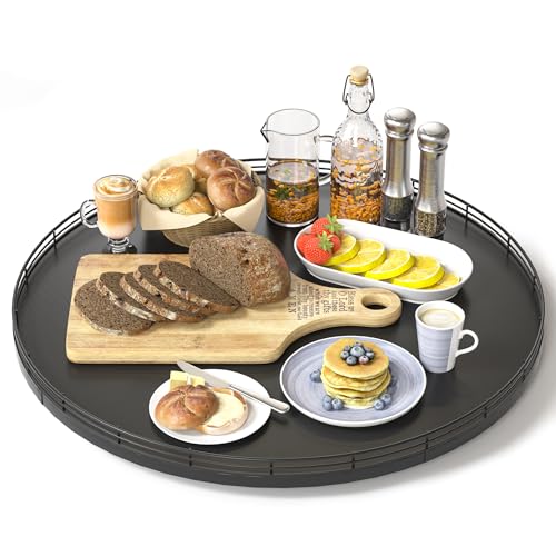 18 Inch Oak Lazy Susan Organizer with Black Metal Rail (Black / 18)