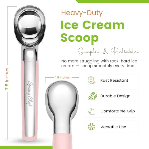 Heavy Duty Metal Ice Cream Scoop with Soft Grip Handle (Pink Lemonade)