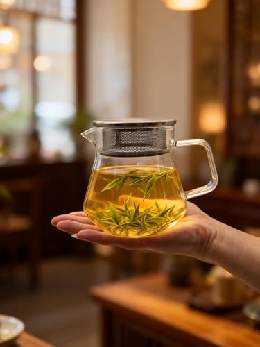 Small Glass Teapot with Stainless Steel Filter Lid (15oz(450ml))