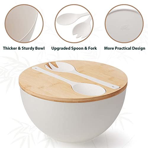 12.6" Extra Large Salad Serving Bowl Set with Wooden Lid&Utensils (12.6 inch / Matte White)