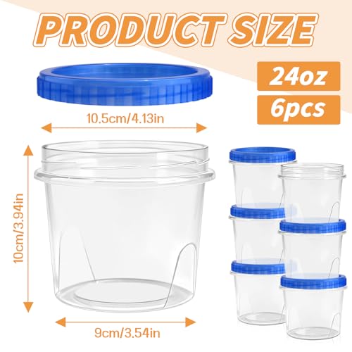6 Pack Freezer Containers with Screw On Lids 24 Oz (24oz-6pack)