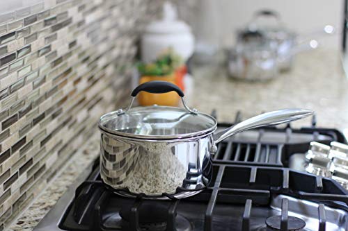 Tri Ply Stainless Steel Saucepan with Glass Strainer Lid (2.5 Quarts)