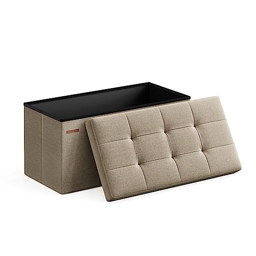 30 Inches Folding Storage Ottoman Bench (Camel Brown / 15"D x 30"W x 15"H (without Flipping Lid))