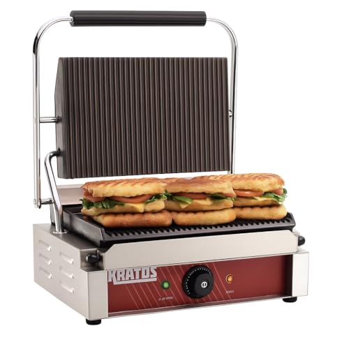 Commercial Electric Panini Sandwich Grill with Grooved Plates (Medium w/ Grooved Plates)