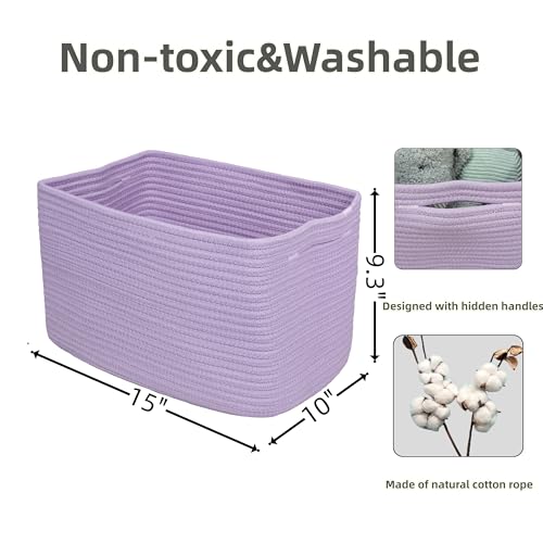Woven Cotton Rope Storage Baskets 15x10x9.3" 3 Pack Purple Lavender (purple)