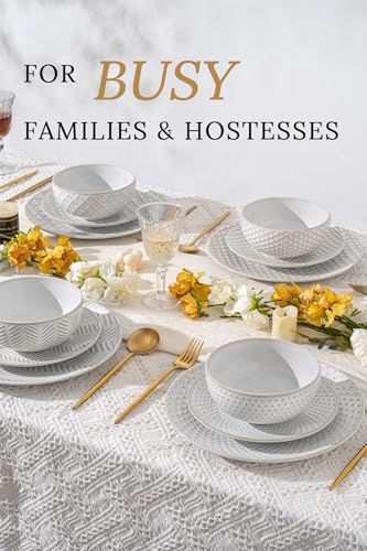 12 Piece Embossed Dinnerware Sets for 4 (White-Mixed Embossment / Service for 4 (12pcs))