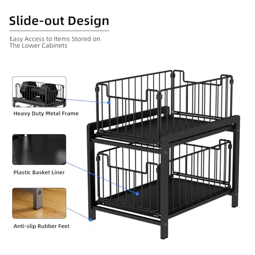 2 Tier Pull Out Cabinet Organizer (Black)