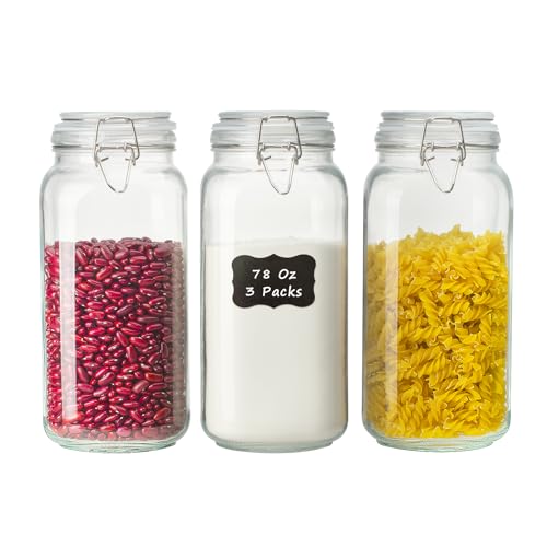 Large Glass Storage Containers with Airtight Lids 78oz 3 Pack (Clear 78oz Square - 3 sets)