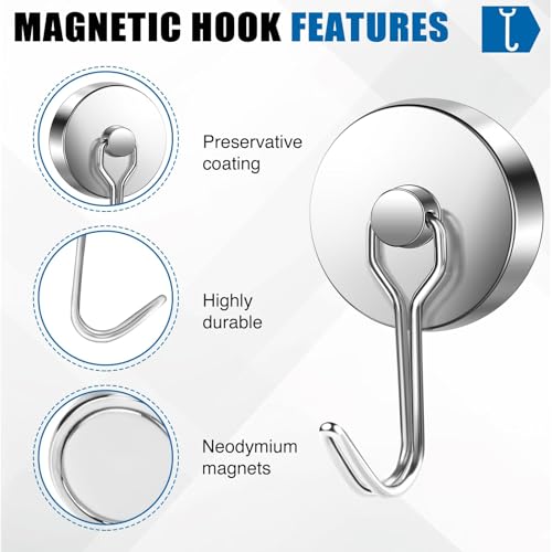 Magnetic Hooks Magnet Hook for Cruise Cabins Fridge 120LBS 8 Pack (Silver / 1.26in)