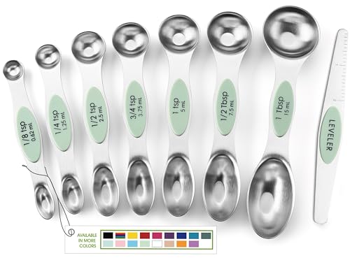 Stainless Steel Magnetic Measuring Spoons Set of 8 (Pistachio / 1-Pack)