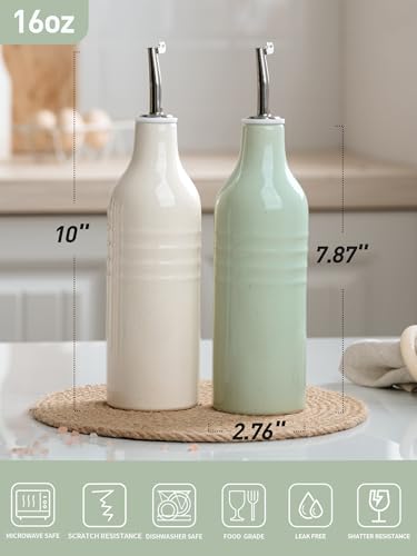 16oz Oil Dispenser Bottle (Vanilla White and Light Green / 2 Pieces (Jupiter))