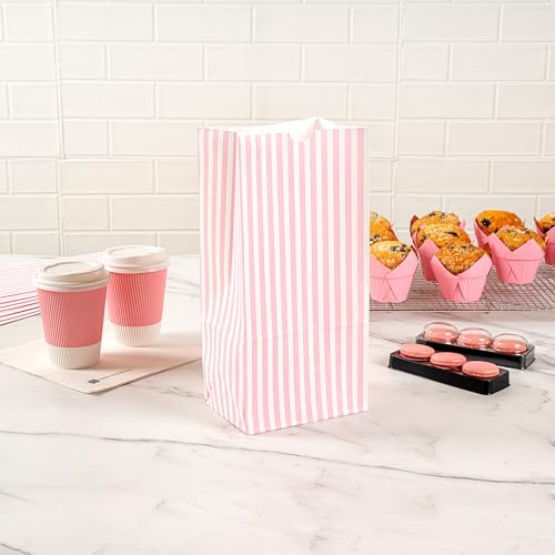 Pink And White Stripe Paper Bag (8 lb / Pink & White)