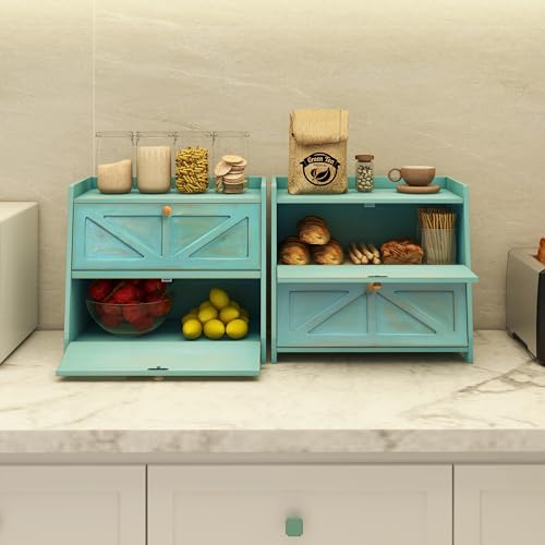 Vintage Double Layer Bread Box for Kitchen Counter Bamboo Bread Storage Container Large Capacity Bread Storage Bin
