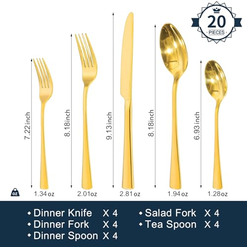 18 10 Flatware set for 4 (Gold / 20-Piece)
