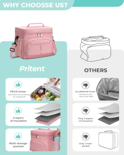 Lunch Box for Men Women Insulated Lunch Tote Cooler Bag Lunchbox (Pink / Large)