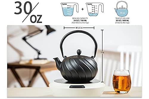 Tea Kettle TOPTIER Japanese Cast Iron Teapot with Infuser (0.9 Quarts / Midnight Black)