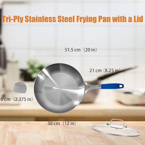 12 Inch Tri Ply Stainless Steel Frying Pan with Lid