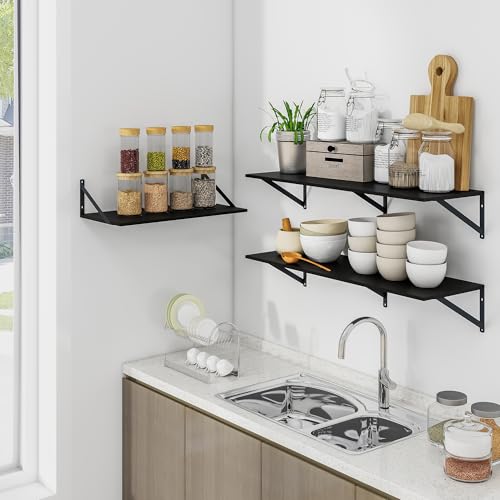 48W x 12D Deep Floating Shelves Set of 2 Black (Black With Black Metal Bracket / 48wx12dx5.8h)