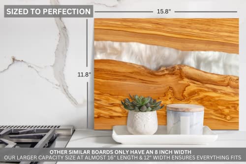 Handcrafted Italian Olive Wood Cheese & Charcuterie Board Set with Unique White Pearl Resin Artwork (White Pearl)