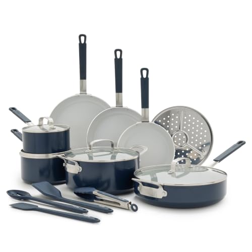 X Bobby Flay 16 Piece Ceramic Nonstick Cookware Set (16 Piece Cookware Set / Navy Blue)