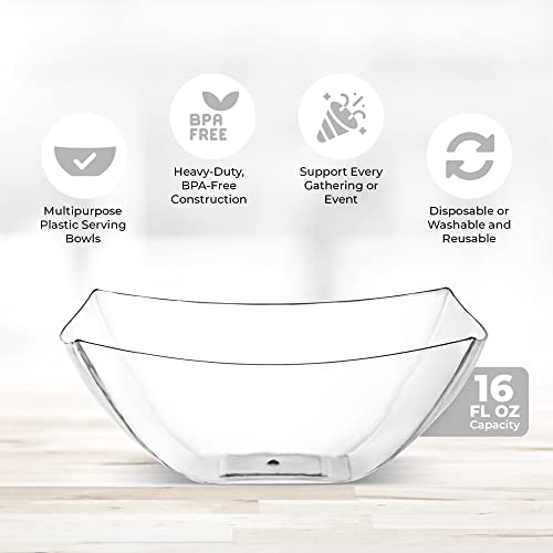 4 Pack Disposable Clear Plastic Serving Bowls Square Party & Candy 16oz (16 OUNCE / Clear)