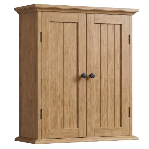 Bathroom Wall Cabinet with 2 Doors (Natural / 8.8"D x 21.1"W x 24"H)
