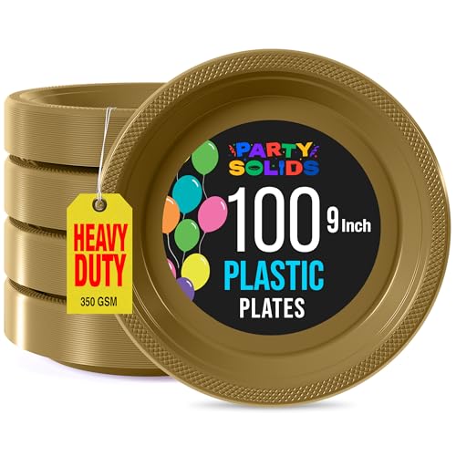 Sturdy Gold Plastic Plates 9" Party Plates 100 Pcs (9 inch / Gold)