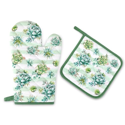 Succulent Oven Mitts and Pot Holders Set (Succulent / Oven Mitt x1 & Pot Holder x1)