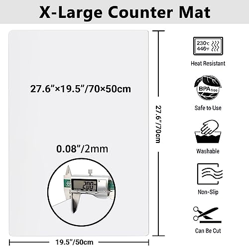 27.6x19.5in 2mm Silicone Mats for Kitchen Counter (Translucent / 27.6"L x 19.5"W)