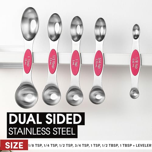 Dual Sided Magnetic Measuring Spoons Set of 8 for Kitchen (Pink / 1-Pack)