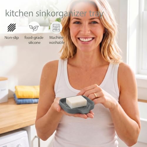 Silicone Soap Dish with Drain Spout (Grey / S(4.9"×3.2"))