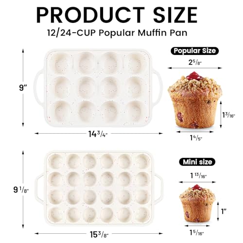 2Pack Silicone Muffin Pan for Baking with Metal Reinforced Frame (Standard+Mini)