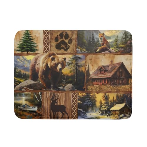 Bear Deer Fox Dish Drying Mat Rustic Cabin Lodge Dish Drainer Mats 18x24 Inch Absorbent Washable Dishes Rack Pad for Sink Kitchen Counter (Bear Deer Fox / 18" x 24")