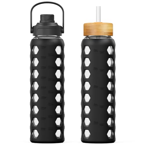 Glass Water Bottle (Black / 32 Ounces)
