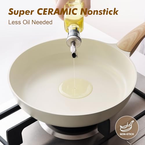 9.5inch Ceramic Nonstick Frying Pan Paella Pan (9.5 Inch / CERAMIC White)