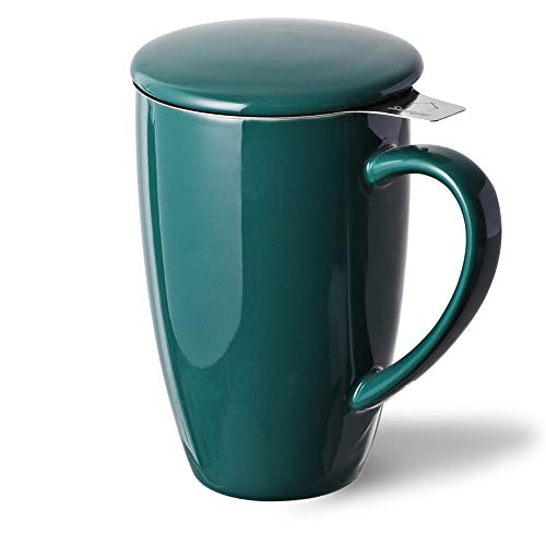 Sweejar Porcelain Tea Infuser Mug with Lid (Jade / Tea Cup(16 Fl Oz))