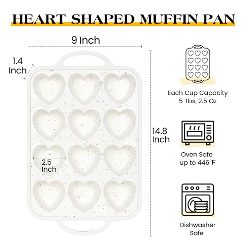 12 Cup Heart Shaped Silicone Muffin Pan for Baking with Metal Frame (Cream / 12-Cup Heart)