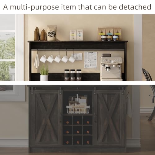 47" Coffee Bar Cabinet with Storage Hutch & Wine Rack (47Inch / Oak)