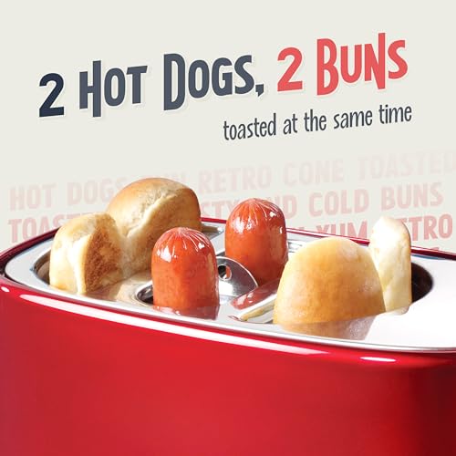 2 Slot Hot Dog and Bun Toaster with Mini Tongs (Metallic Red)