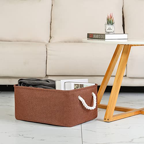 Decorative Basket Rectangular Fabric Storage Bin Organizer Basket with Handles for Clothes Storage (Brown / Large - 15Lx10.5Wx8H)