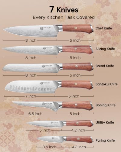 7PCS Japanese Kitchen Knife Set with Genuine Natural Rosewood Ergonomic Handle & Gift Box (7 PCS Knife Set)