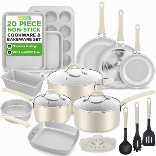 20 Pc Cookware Set Non Stick with Baking Pans (20 piece / White)