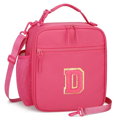 Initial Insulated Lunch Bag for Girls Kids (Rosy Red / D)
