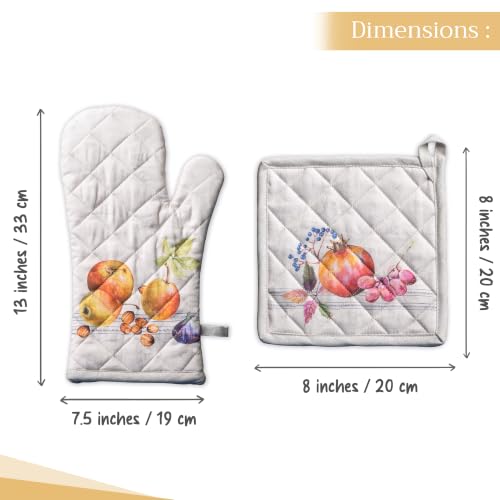 100% Cotton Oven Mitt & Pot Holder Set (089 - Fruit D'hiver / 7.5" x 13" & 8" x 8" (Oven Mitt & Pot Holder))