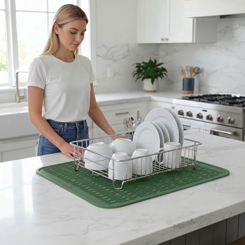 Silicone Dish Drying Mat for Multiple Usage (Green / 24"L x 18"W)