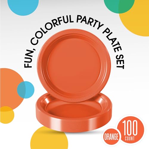 Exquisite Party Solids Sturdy Orange Plastic Plates 7" Cake Plates 100 Pcs (7 inch / Orange)