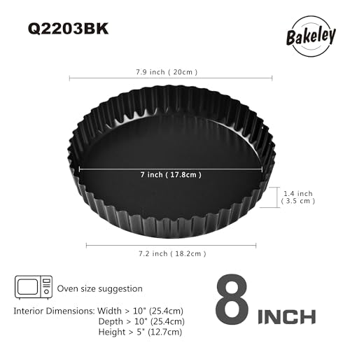 8-Inch Non-Stick Round Tart Pan with Removable Loose Bottom, Quiche Pan for Oven Baking (Black) (8" Round (Black))